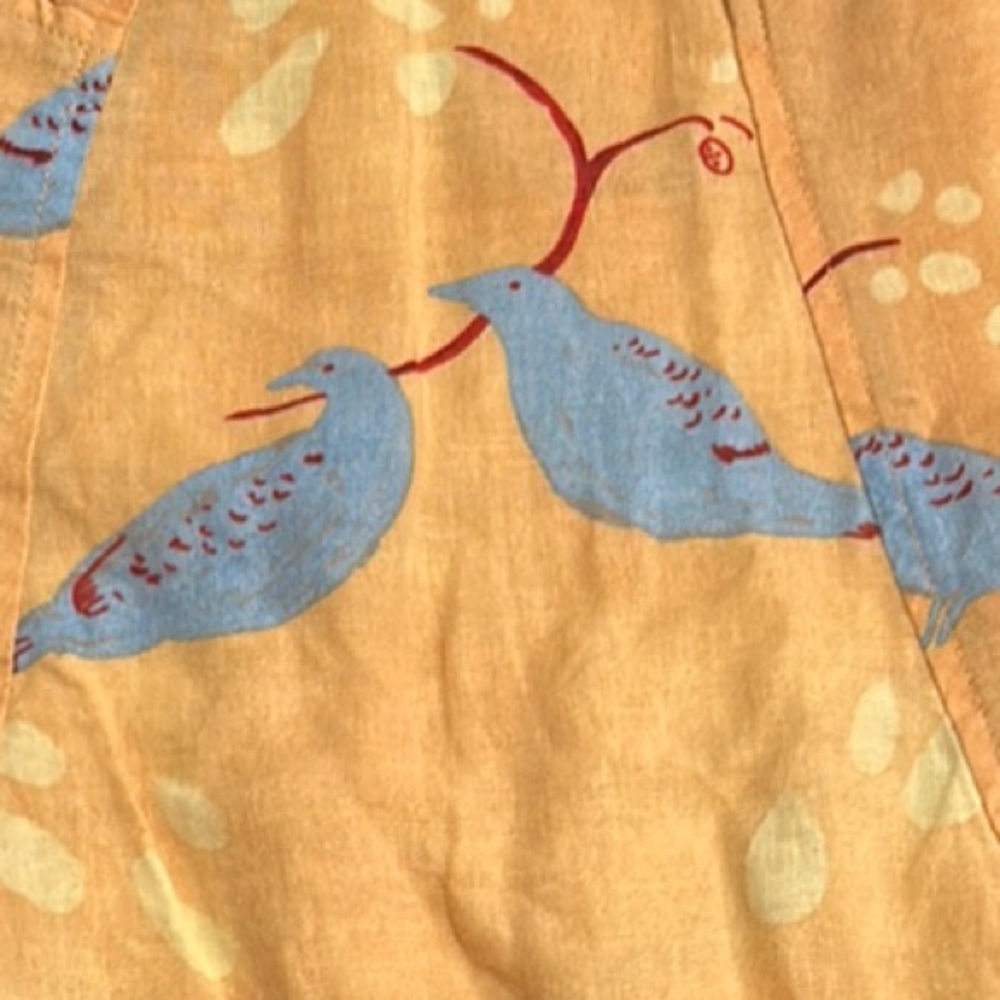 Anthropologie Meadow Rue A Line Linen Skirt, peach with blue birds - Picture 3 of 6